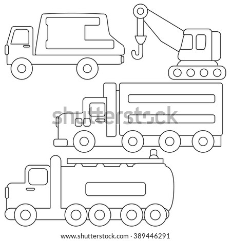 Coloring book for kids Vector illustration of trucks, crane