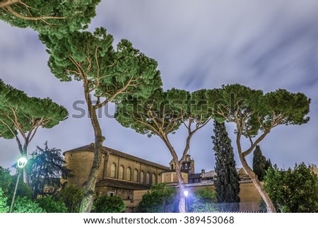 Italy, Rome, 04 April 2014 - Orange Garden on Aventine Hill, also called Savello Park. This is a night session in HDR mode.