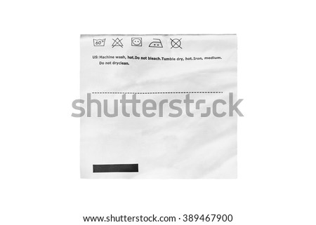 Washing instructions label isolated over white