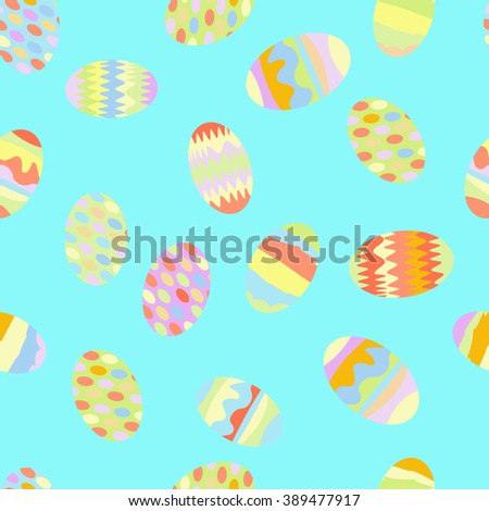 Seamless pattern of Easter eggs on a blue background