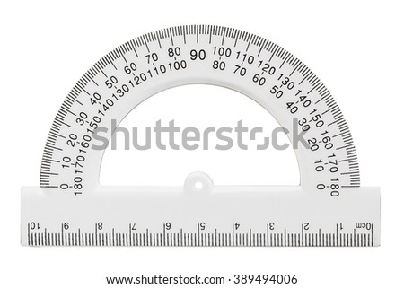 White transparent protractor, isolated on white background