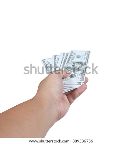man hand holding money dollars isolated on white background