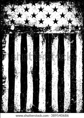 Stars and Stripes. Monochrome Negative Photocopy American Flag Background. Grunge Aged Vector Template. Vertical orientation.