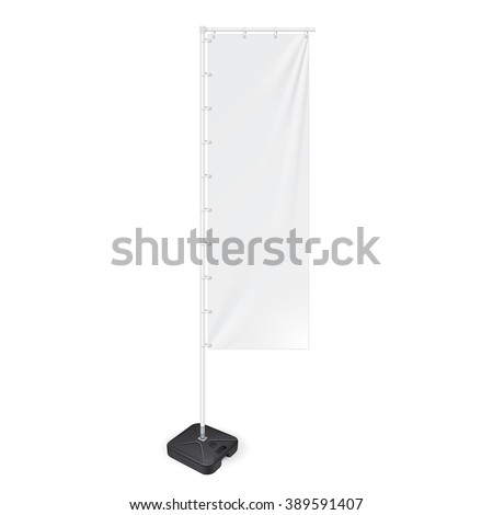 White Outdoor Panel Flag With Ground Fillable Water Base, Stander Advertising Banner Shield. Mock Up  Products On White Background Isolated. Ready For Your Design. Product Packing Vector EPS10 Royalty-Free Stock Photo #389591407