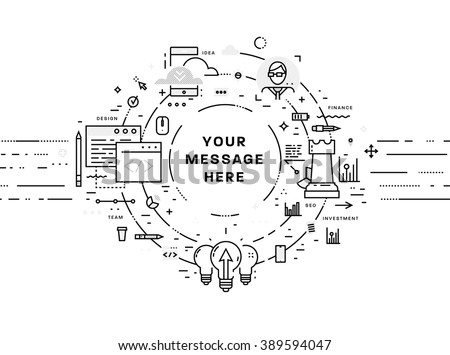 Flat Style, Thin Line Art Design. Set of application development, web site coding, information and mobile technologies vector icons and elements. Modern concept vectors collection Royalty-Free Stock Photo #389594047