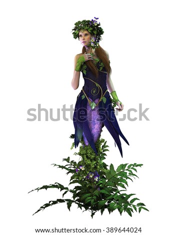 3d computer graphics of a fairy with pansies