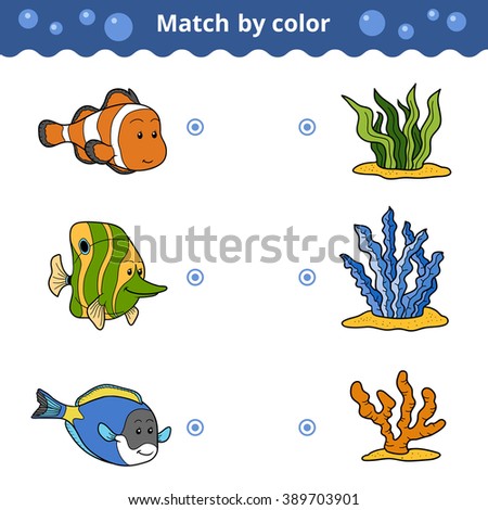 Matching game for children. Match by color (fish)