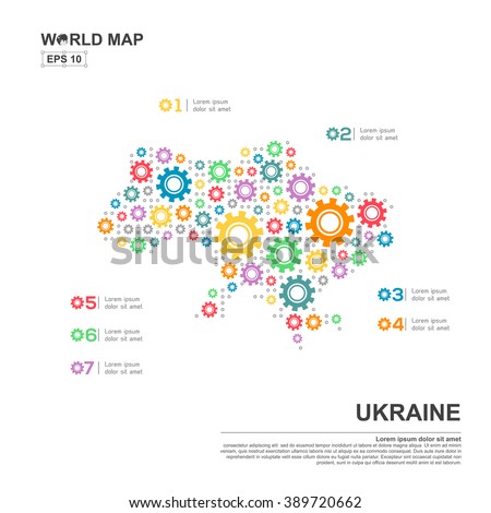 Map Of Ukraine Infographic design template with gear chain
