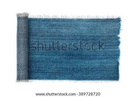Denim frame folded in the form of manuscripts,scroll isolated on white background, with space for your text Royalty-Free Stock Photo #389728720