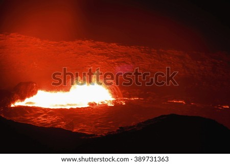 World longest existing burning lava lake dating from 1906 in the Erta Ale-Smoking Mountain basaltic shield volcano at 613 ms.high-eliptic crater of 0.7 x 1.6 km. Danakil desert-Afar region-Ethiopia.