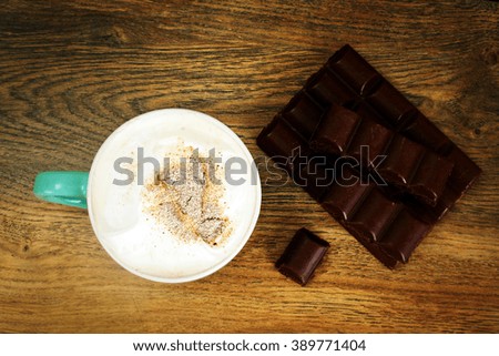 Cup of Coffee with Chocolate  on Dark Background in Retro Vintage Style. Studio Photo
