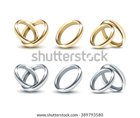 Vector Set of Gold and Silver Wedding Rings Isolated on White Background Royalty-Free Stock Photo #389793580