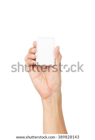 Hand with blank card isolated on white background with clipping path