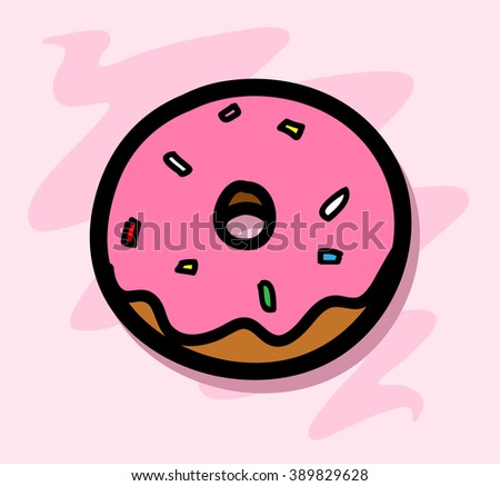Donut Icon , a hand drawn vector illustration of a glazed donut (the donut, shadow backdrop,and the background are on separate groups for easy editing).