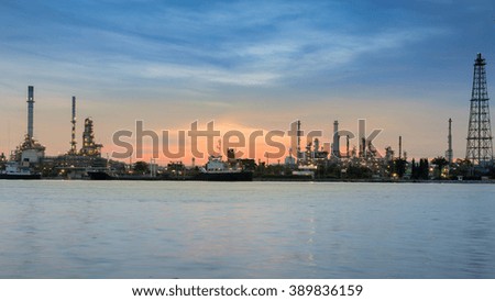 Panorama Oil refinery riverfront during sunrise