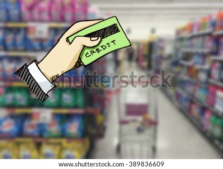 Credit card shopping sale concept in supermarket