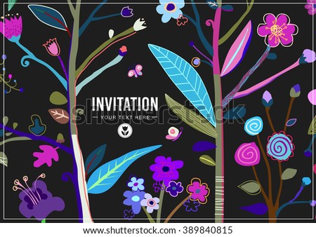 Bright and Colorful Floral Background. Child's Drawing Stylization. Mod Textile Pattern. Wedding Invitation. EPS8