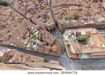 Cityscape view from "Due torri" or two towers, Bologna, province Emilia-Romagna, Italy

