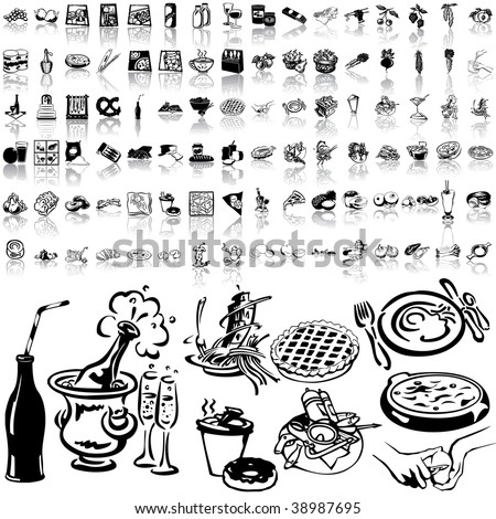 Food set of black sketch. Part 7-2. Isolated groups and layers.