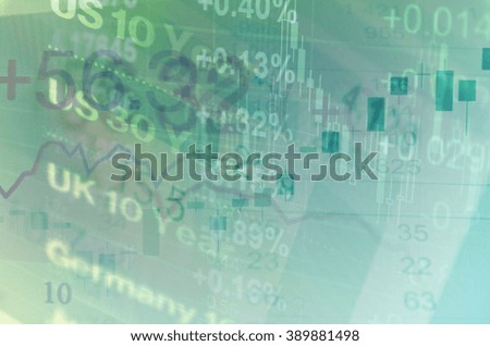 Close-up computer screen with financial data. Multiple exposure photo.