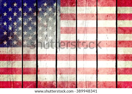 United States grunge wooden flag. United States flag painted on the old wooden planks. Vintage retro picture from my collection of flags.