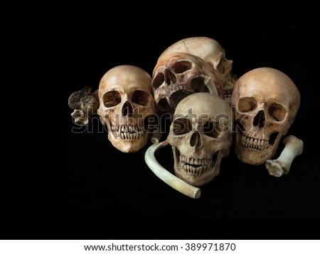 Pile of skull, on black background, Still Life style