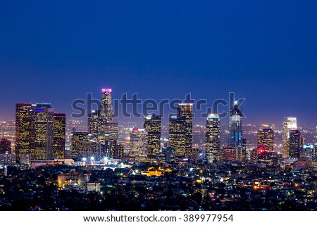 Los Angeles skyline at twilight