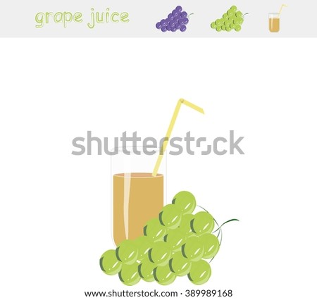 Banner Grape juice. A glass of juice, yellow straw, green grapes, on white background, vector