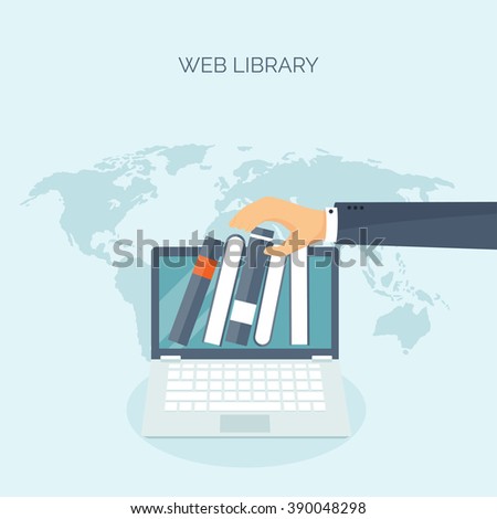 Vector illustration. Flat backgrounds set. Distance education,learning. Online courses, web school. Knowledge,information. Study process. E-learning.