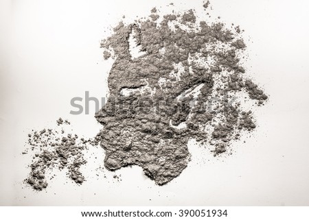 Satyr head blow dust illustration made in grey ash