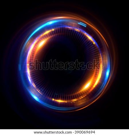 Abstract ring background with luminous swirling backdrop.  Glowing spiral. The energy flow tunnel. 
shine round frame with light circles  light effect. glowing cover. Space for your message. Royalty-Free Stock Photo #390069694