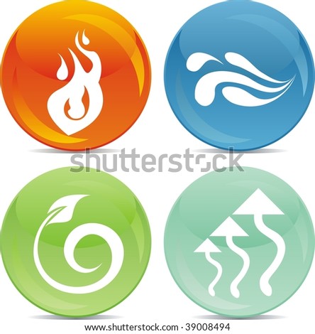 fire, water, soil and air icon buttons