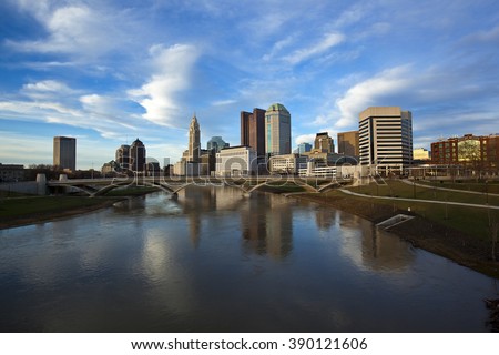 Columbus, Ohio with the Rich Street Bridge in the foreground