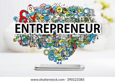 Entrepreneur concept with smartphone on white table