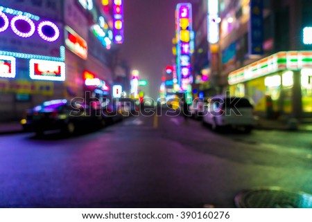 abstract blur night city in Seoul