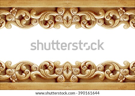 Pattern of flower carved on wood for decoration isolated on white background Royalty-Free Stock Photo #390161644