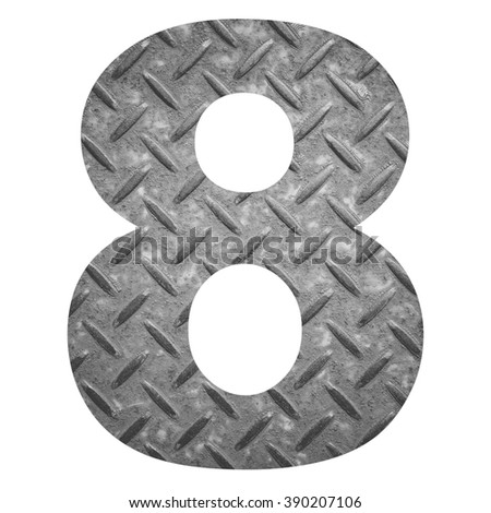 Number 8 with metal photo background isolated on white background