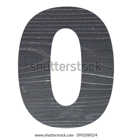 Number 0 with wooden photo background isolated on white background