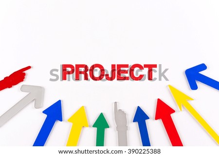 Colorful arrows showing to center with a word PROJECT