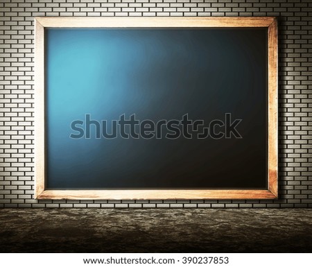 Empty blackboard on brick Wall with grunge cement floor for abstract background.
