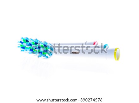 Electric Toothbrush replacement heads with color rings, isolated on white background.