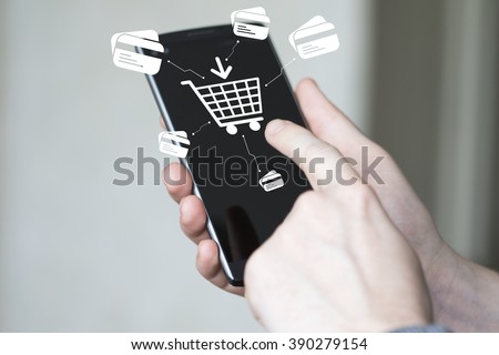 Businessman push button shopping web credit card online