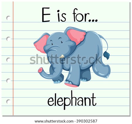 Flashcard letter E is for elephant illustration