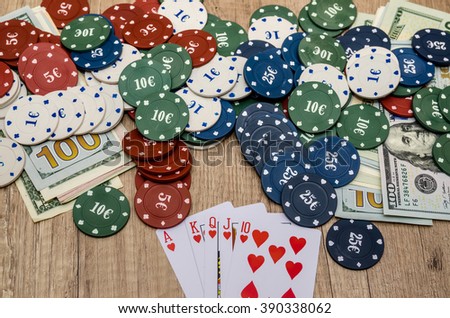 Chips and cards for poker with money