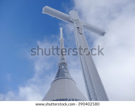 Crucifixion with Jested tower, Czech republic