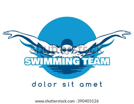 Swimming Logo. Swimmer icon with caption. Vector illustration Royalty-Free Stock Photo #390403126