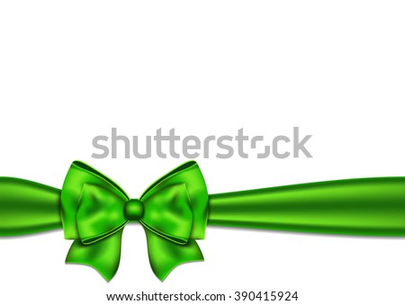 Green silky bow on on a white background