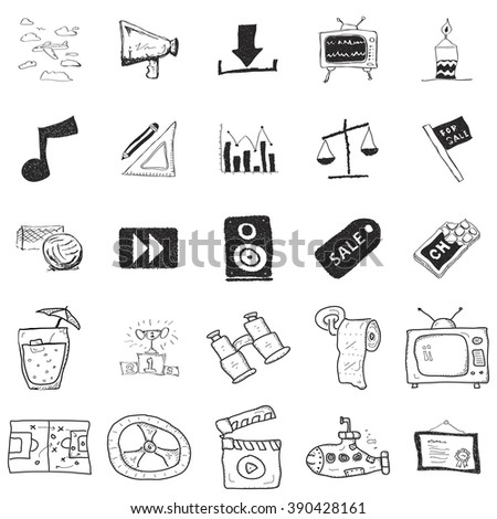 Set of 25 various hand drawn doodle illustrations