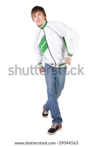 young breakdancer posing. Isolated over white background.