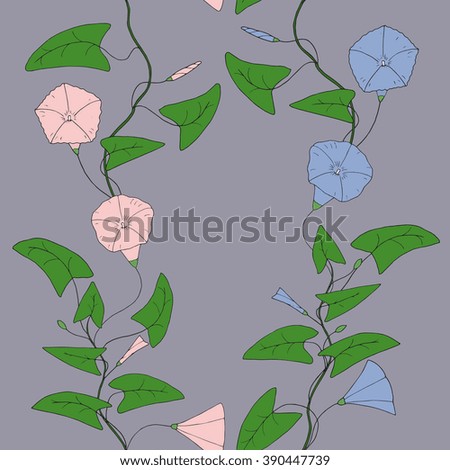 Seamless pattern with hand-drawn bindweed. Lilac Gray background